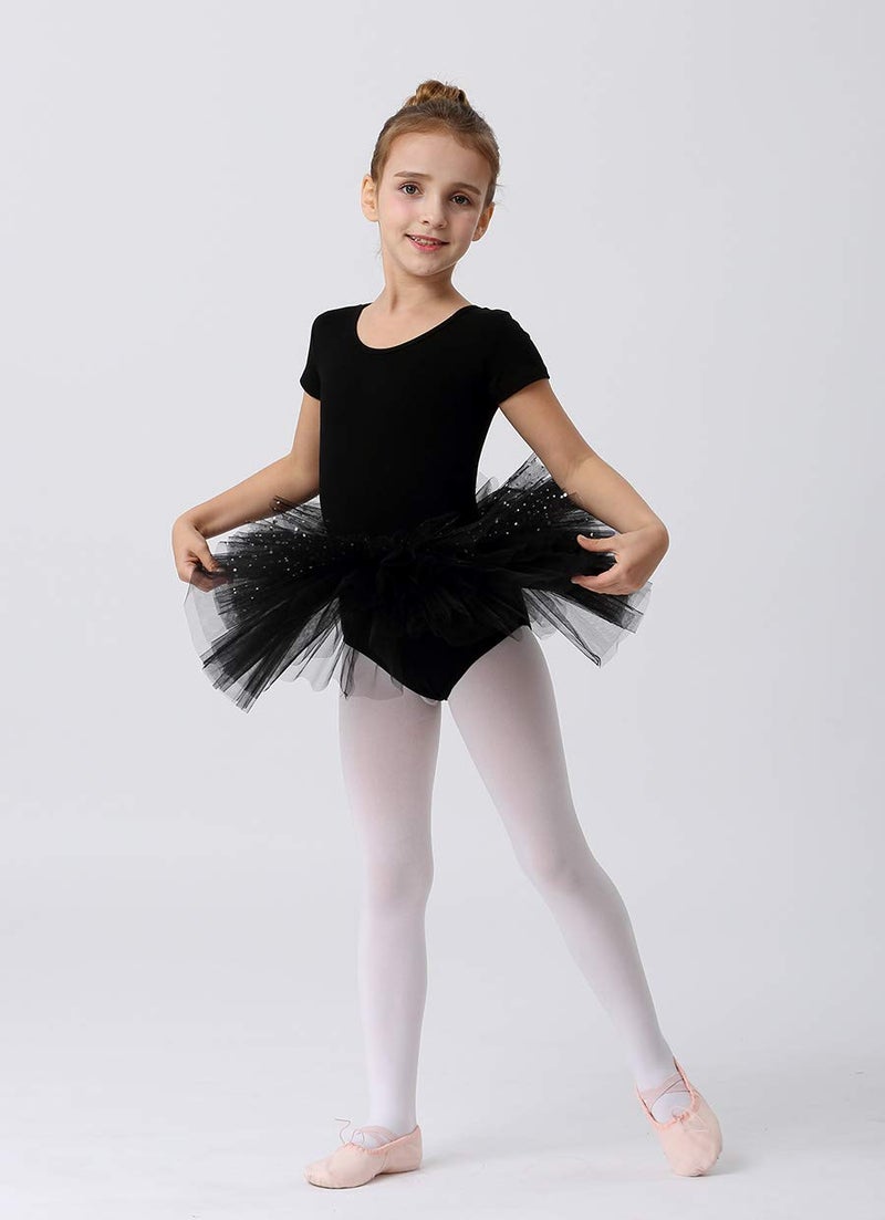 MdnMd Girls Toddler Short Sleeve Glitter Dance Ballet Tutu Ballerina Dress Outfit Leotard (Black, Age 4-6 / 4t,5t) - Image 4